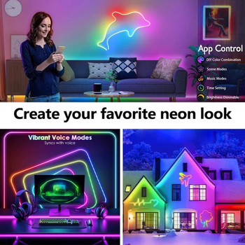 RGB LED traka s neonskim učinkom, Bluetooth upravljanje, fleksibilna, vanjska vodootporna ambijentalna rasvjeta