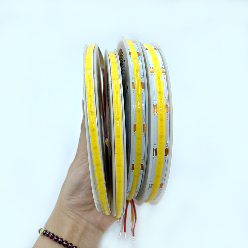 COB LED traka s dvostrukom temperaturom boje, 608 LED, mogućnost dimminga putem vanjskog upravljača, ulaz 12/24 V, širina 5 mm, osvjetljenje garderobe