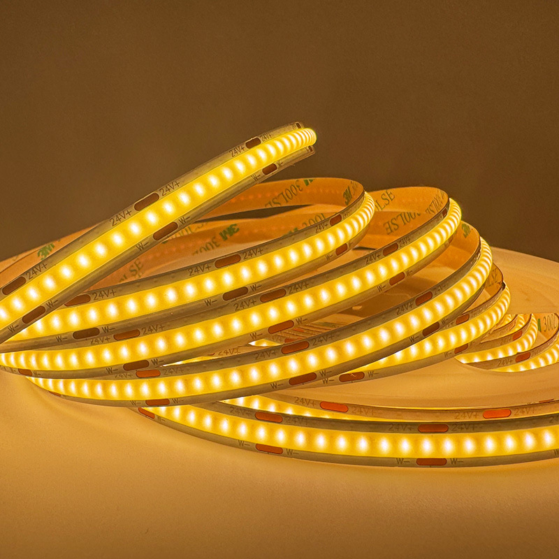 COB LED traka s dvostrukom temperaturom boje, 608 LED, mogućnost dimminga putem vanjskog upravljača, ulaz 12/24 V, širina 5 mm, osvjetljenje garderobe