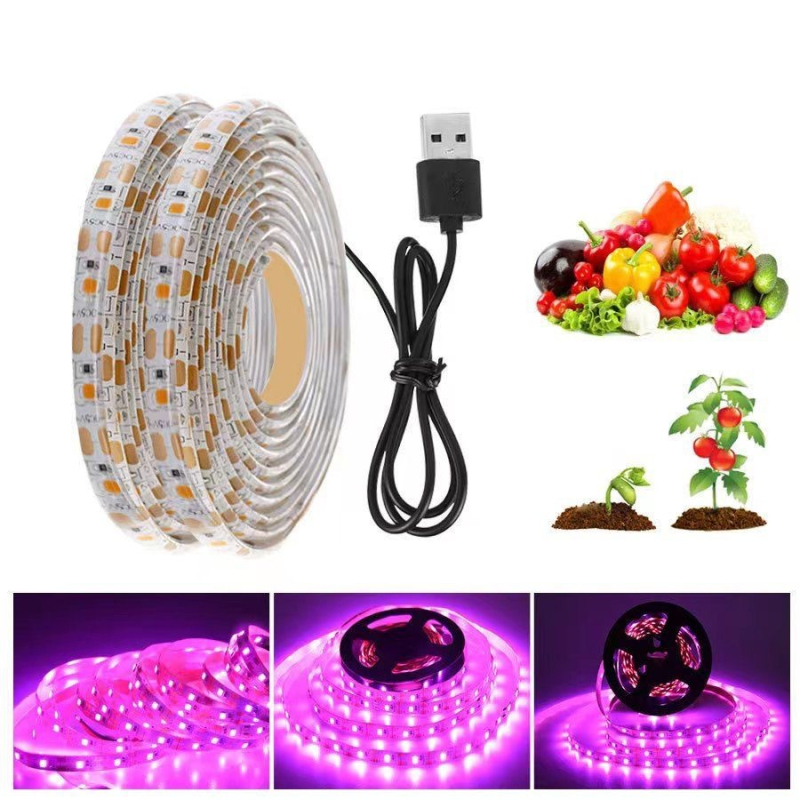 USB 5V LED traka za rast biljaka 2835, puni spektar, vodootporna za povrće, cvijeće i sukulente