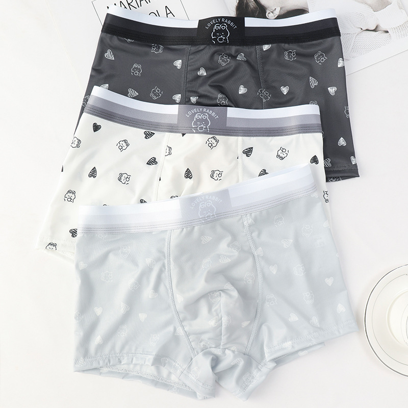 Qiao Zhili muške boxerice od Ice Silk, prozračne, tanke, nježne prema koži, geometrijski uzorak, srednji pojas