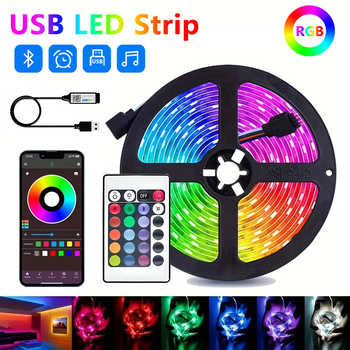 LED traka 5050, 5V USB, Bluetooth i daljinsko upravljanje s 24 tipkama, DIY RGB promjena boja, atmosferska rasvjetna traka