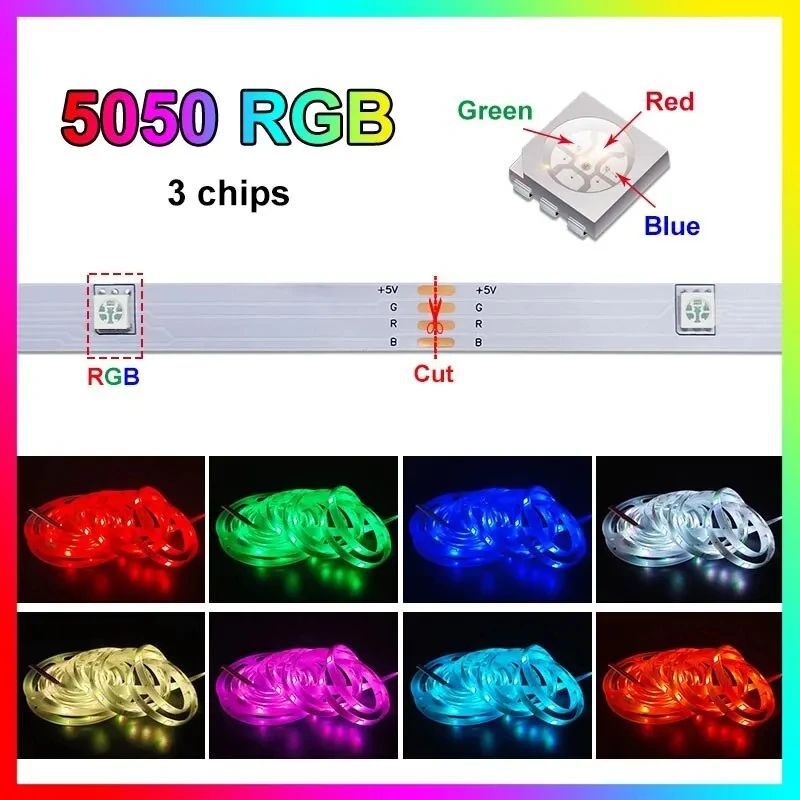 LED traka 5050, 5V USB, Bluetooth i daljinsko upravljanje s 24 tipkama, DIY RGB promjena boja, atmosferska rasvjetna traka