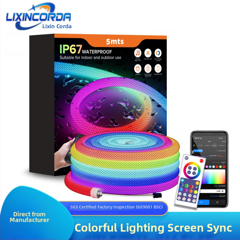 LED pás s kruhovým sieťovým vzorom, 360° RGB svetlo, vodotesný flexibilný neonový pás vo forme výrobnej linky