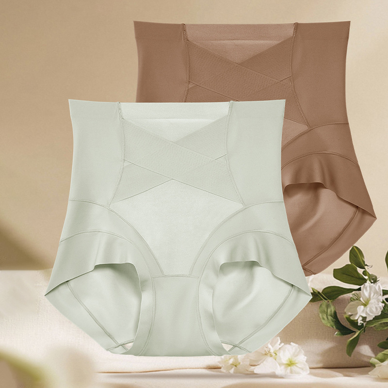 Ženske gaćice visokog pojasa od ice silk materijala, križno oblikovanje, bezšivne, prozračne, antibakterijske, podizanje stražnjice i učvršćivanje trbuha