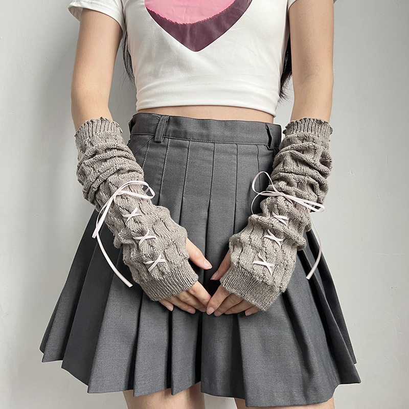 Zimske pletene manžetne za ruke s vezicama, japanski Lolita stil, duge