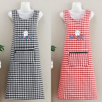 Bezrukavna pregača od pamuka i lana, moderan stil, za kućnu i kuhinjsku upotrebu, otporna na mrlje, prozračna, produžena duljina, višebojni prugasti ili karirani uzorak