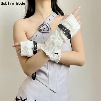 Rukavice bez prstiju za cosplay, Y2K subkulturni punk stil, tamni goth izgled