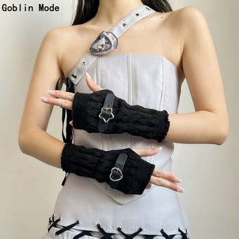 Rukavice bez prstiju za cosplay, Y2K subkulturni punk stil, tamni goth izgled