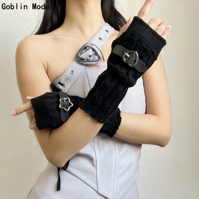 Rukavice bez prstiju za cosplay, Y2K subkulturni punk stil, tamni goth izgled