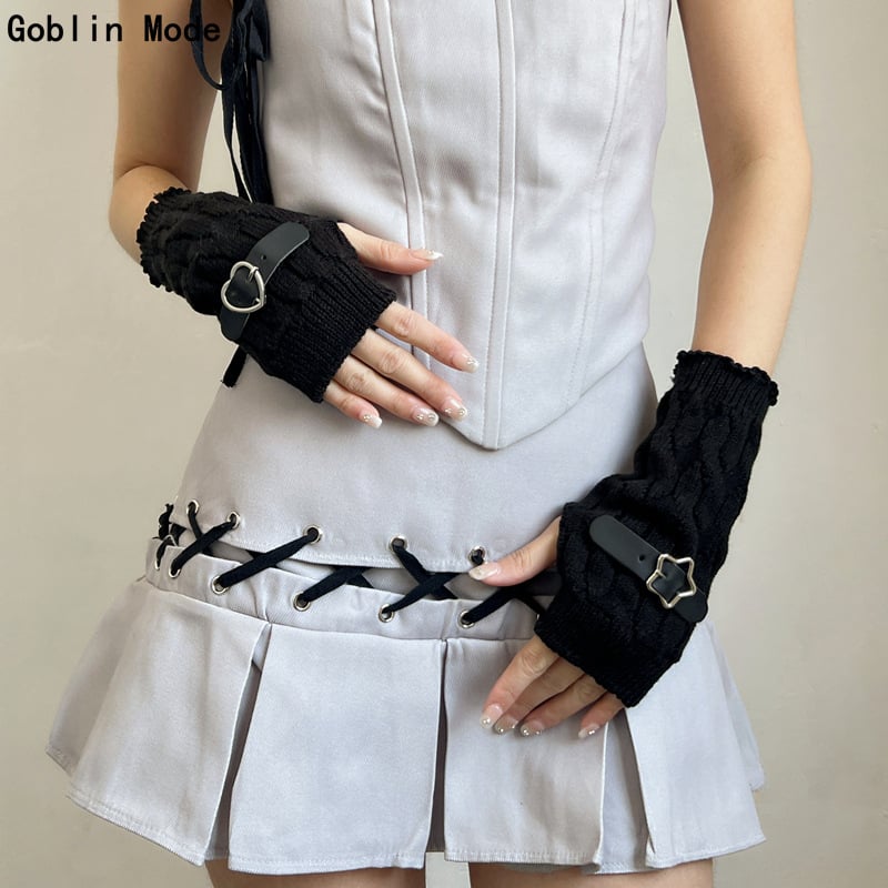 Rukavice bez prstiju za cosplay, Y2K subkulturni punk stil, tamni goth izgled
