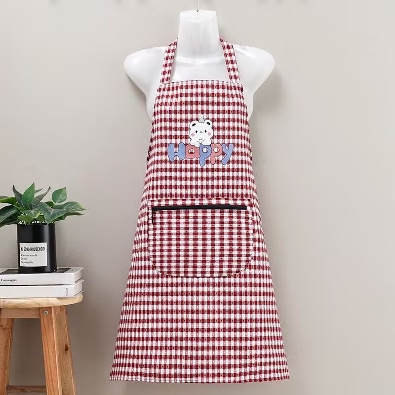 Pregača za kuhinju, ljetna, lagana mješavina pamuka i lana, zapadni stil, prugasti ili karirani uzorak, otporna na mrlje i habanje, moderni minimalistički dizajn, boje: crvena, crna, bordo, kafa