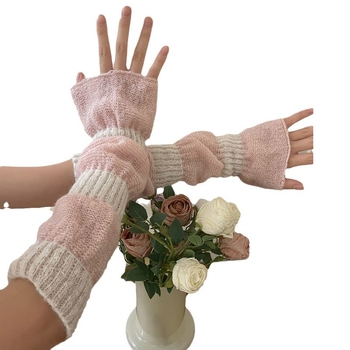 Mohair duge rukavice bez prstiju u Lolita stilu, patchwork šavovi, toplo