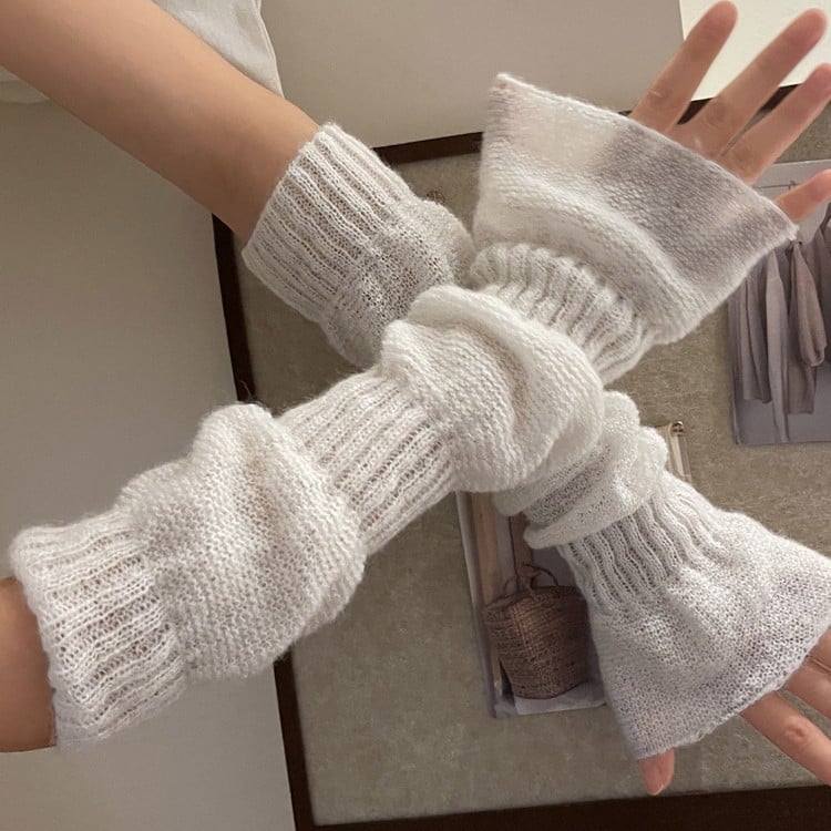 Mohair duge rukavice bez prstiju u Lolita stilu, patchwork šavovi, toplo
