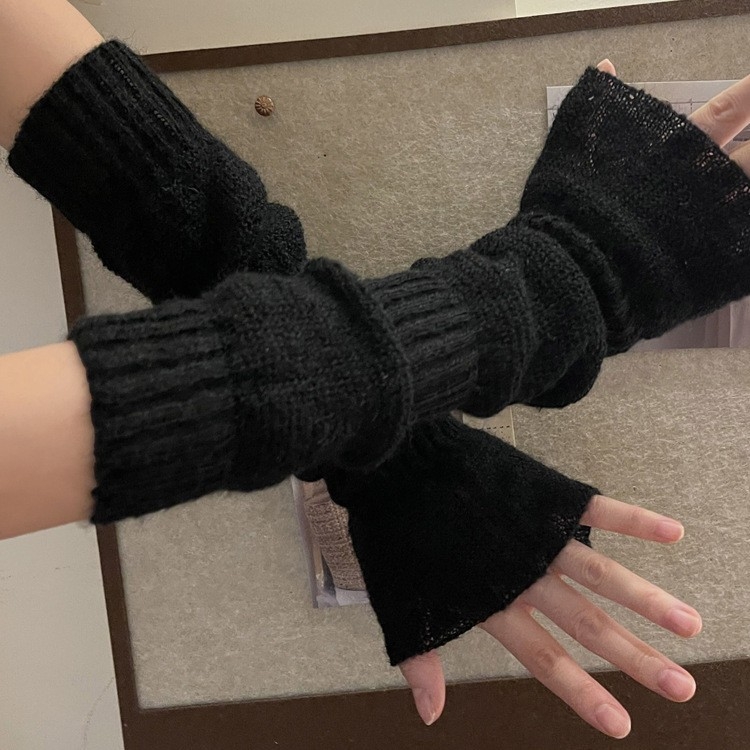 Mohair duge rukavice bez prstiju u Lolita stilu, patchwork šavovi, toplo