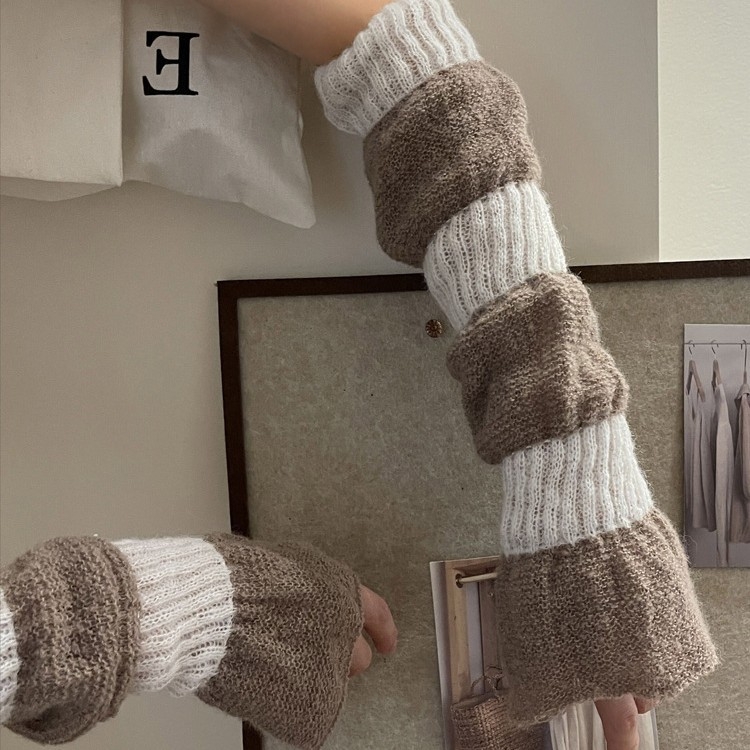 Mohair duge rukavice bez prstiju u Lolita stilu, patchwork šavovi, toplo