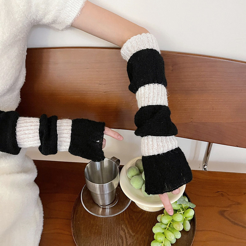 Mohair duge rukavice bez prstiju u Lolita stilu, patchwork šavovi, toplo