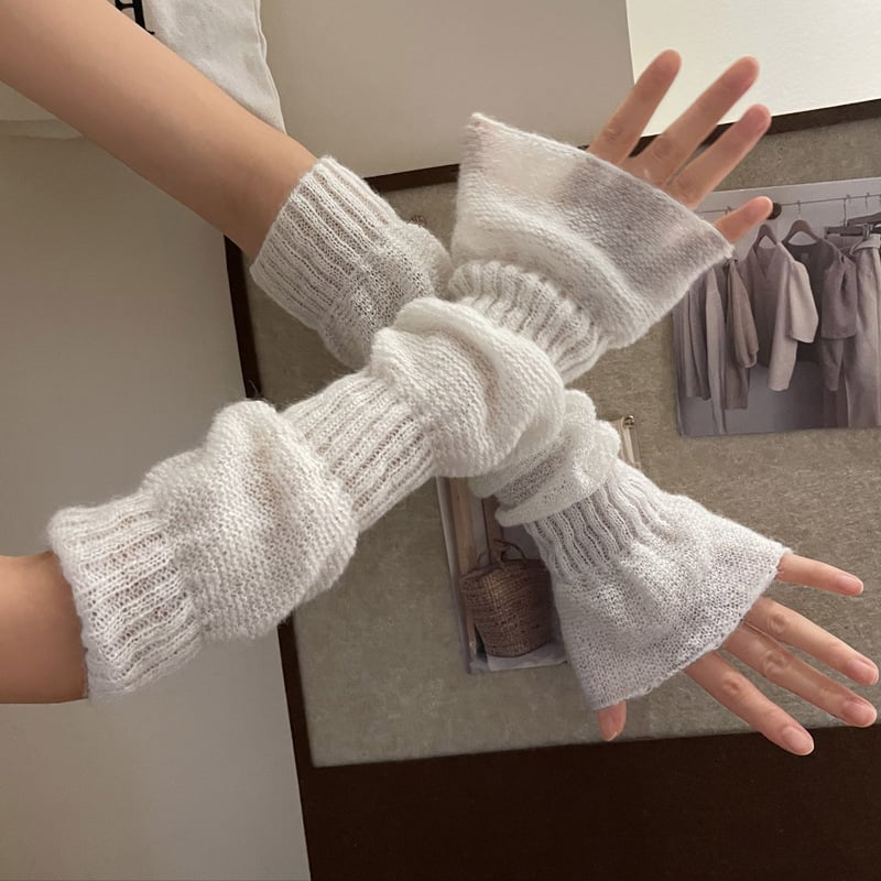 Mohair duge rukavice bez prstiju u Lolita stilu, patchwork šavovi, toplo