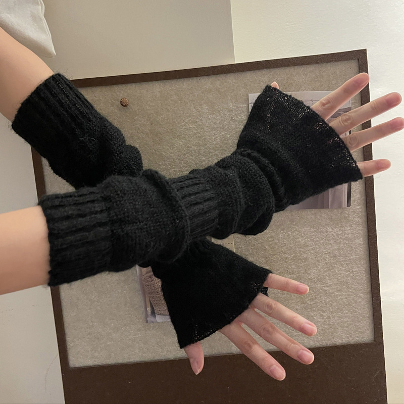 Mohair duge rukavice bez prstiju u Lolita stilu, patchwork šavovi, toplo