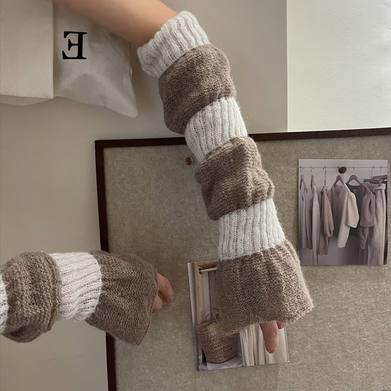 Mohair duge rukavice bez prstiju u Lolita stilu, patchwork šavovi, toplo