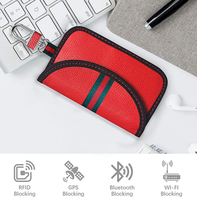 Kuciste za ključeve s RFID zaštitom, PU koža, prugasti dizajn, vrhunska izrada, anti-magnetski i zaštita od krađe