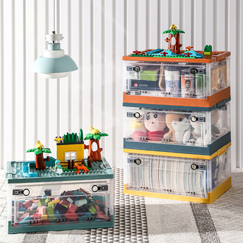 LEGO kutija za skladištenje igračaka i blokova za slaganje s odjeljcima, organizator za grickice, plastična kutija 40 L s poklopcem i sklopivim dizajnom