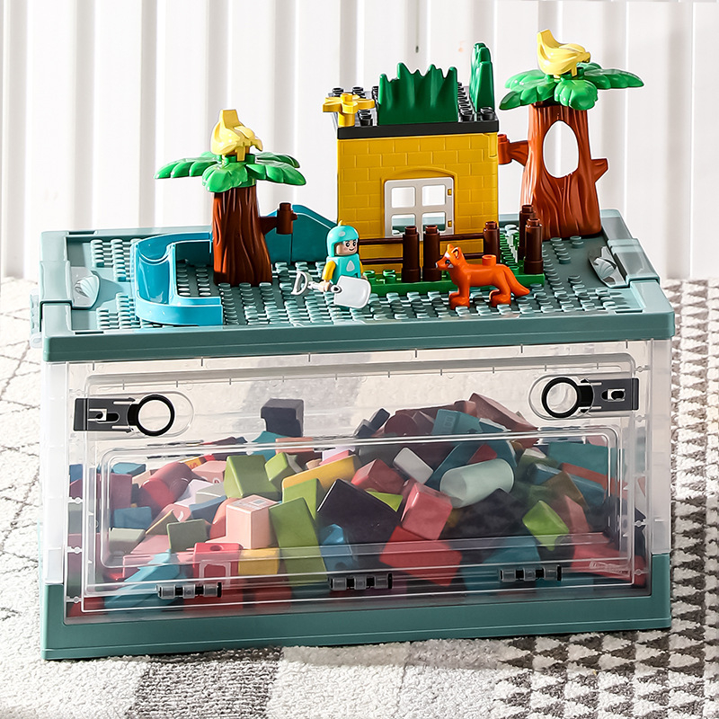 LEGO kutija za skladištenje igračaka i blokova za slaganje s odjeljcima, organizator za grickice, plastična kutija 40 L s poklopcem i sklopivim dizajnom