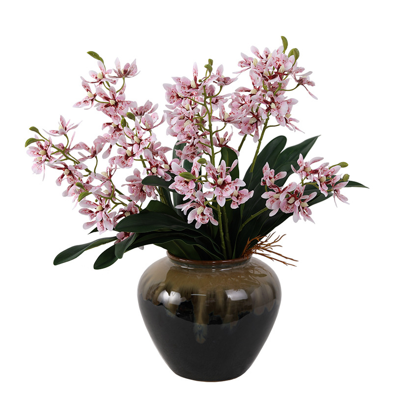 Umjetna Phalaenopsis orhideja, dvije grane i lišće, dekor za dnevni boravak u milanskom novokineskom stilu