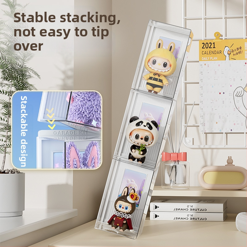 Labubu akril kutija za izlaganje za Blind Box figure, visoka prozirnost, složiva, kapacitet 2 L