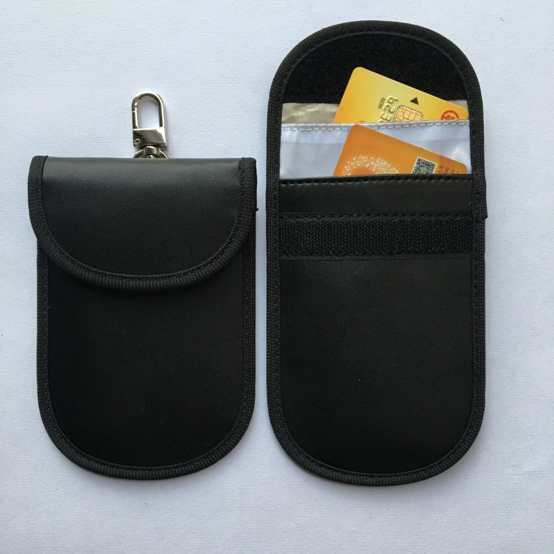 Ključevnica s RFID zaštitom, protiv krađe i anti-demagnetizacijom, za automobil ključe, PU koža, crna, s kukom i kopčom, kartom pristupa