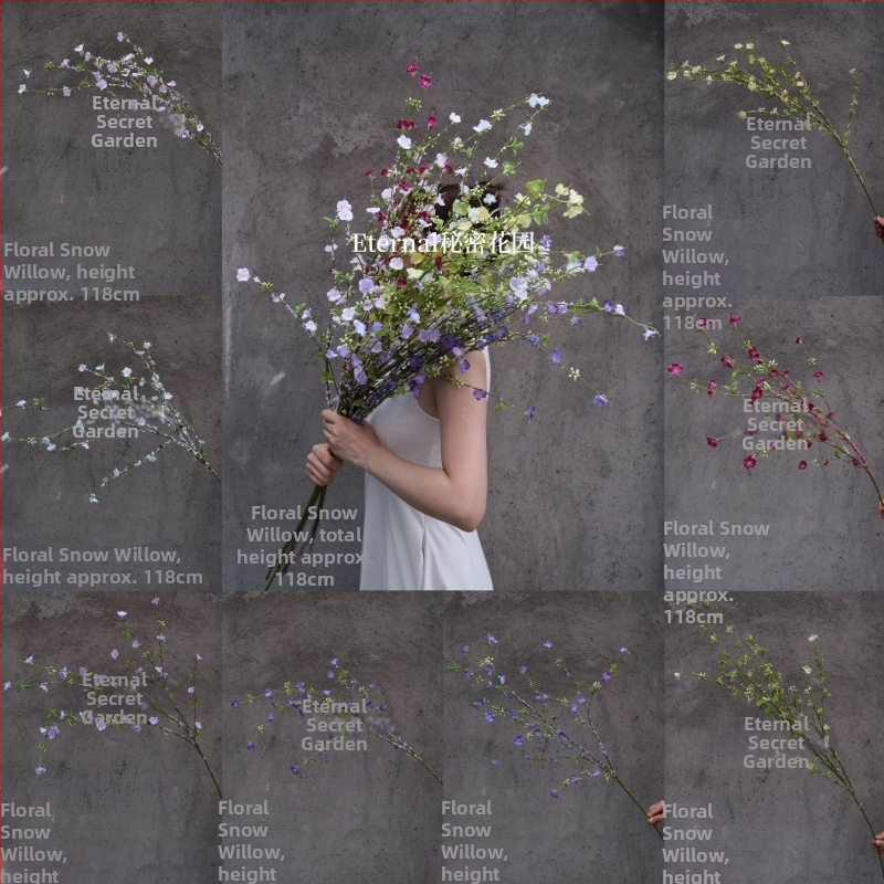 Umjetne grane Snow Willow, Dragon Willow i Silver Willow s hodvábnim cvijećem za rekvizite za fotografiju i svadbenu dekoraciju