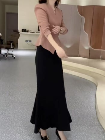 Jieyu elegantan jednofarbeni kostim sa suknjom i sakoom