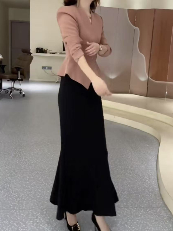 Jieyu elegantan jednofarbeni kostim sa suknjom i sakoom