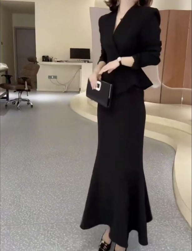 Jieyu elegantan jednofarbeni kostim sa suknjom i sakoom