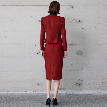 Zimska 2025 tweed haljina-komplet za žene — okrugli izrez, uredski stil, vitak kroj, priljubljene bokove, srednja duljina, dugi rukavi, Chanel nadahnut stil