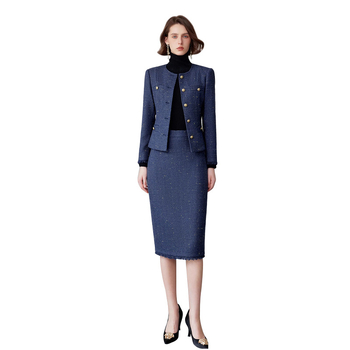 Zimska 2025 tweed haljina-komplet za žene — okrugli izrez, uredski stil, vitak kroj, priljubljene bokove, srednja duljina, dugi rukavi, Chanel nadahnut stil