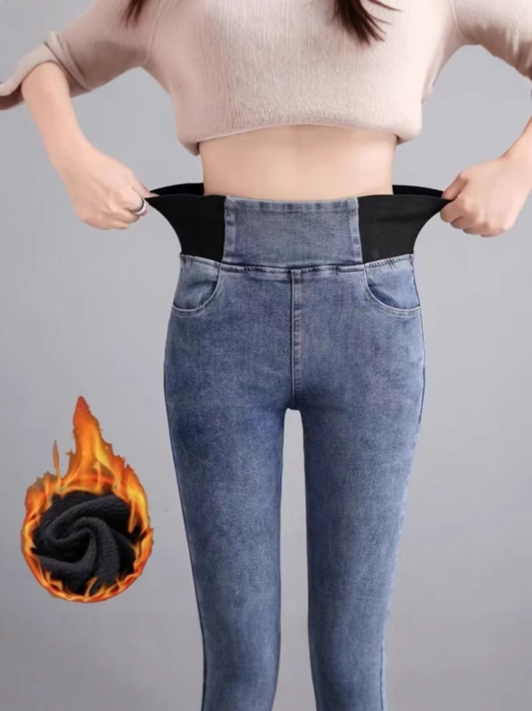 Γυναικείες τζιν με ψηλό μέσο, ελαστικές, plus size, στενή εφαρμογή, φθινόπωρο 2024