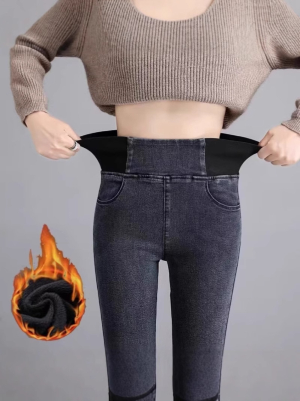 Γυναικείες τζιν με ψηλό μέσο, ελαστικές, plus size, στενή εφαρμογή, φθινόπωρο 2024