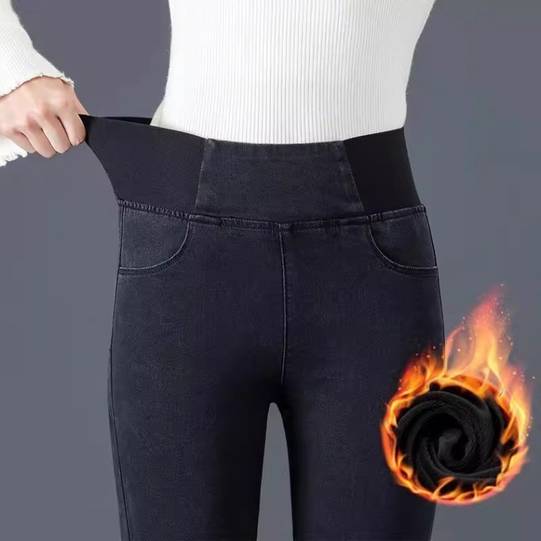 Γυναικείες τζιν με ψηλό μέσο, ελαστικές, plus size, στενή εφαρμογή, φθινόπωρο 2024