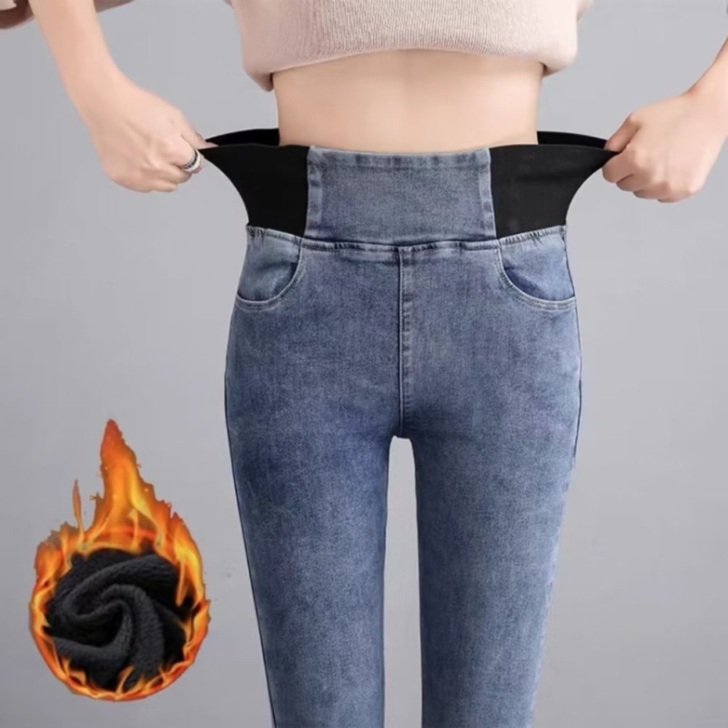 Γυναικείες τζιν με ψηλό μέσο, ελαστικές, plus size, στενή εφαρμογή, φθινόπωρο 2024