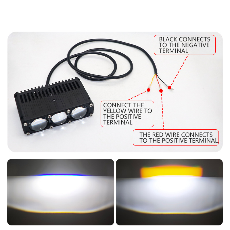 Far LED pentru automobil 95W, lentilă cu culoare duală galbenă/albă, lumină pentru grilă și lumină de ceață