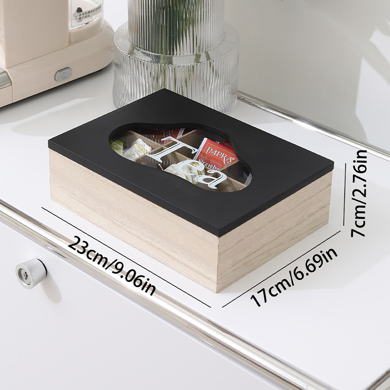 Drvena kutija za organiziranje čajeva i vrećica za kavu s prozirnim staklenim poklopom, višenamjenski spremnik za stolni čaj (24,5×19×8 cm, 500 ml kapacitet)