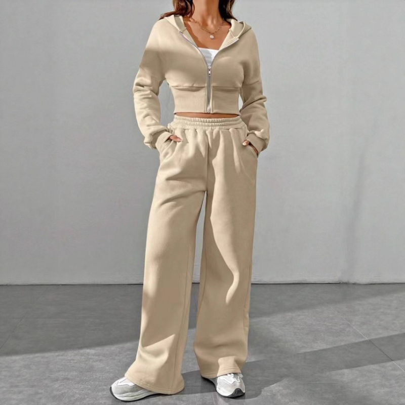 Ženski jesensko-zimski dvodjelni set: udoban sportski sweatshirt i hlače, poliester