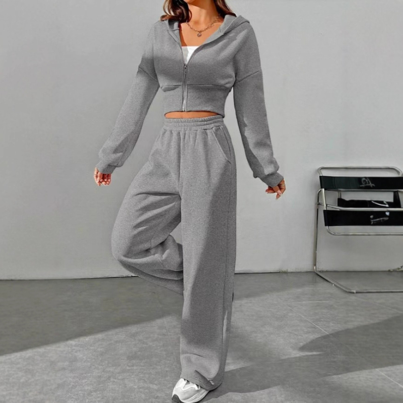 Ženski jesensko-zimski dvodjelni set: udoban sportski sweatshirt i hlače, poliester