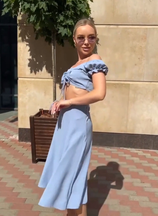 Ženski set: bluza s V-izrezom i midi suknja, cvjetni uzorak, francuski retro stil, puff rukavi, top s vezanjem