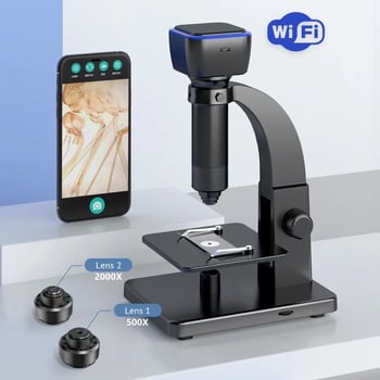 315wifi 2000× dvostruki objektiv biološki mikroskop s USB/WiFi za pametni telefon, digitalni mikroskop za grinje