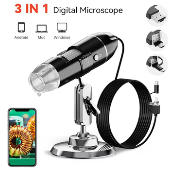 3-u-1 mikroskop s povećanjem 1600x za pametne telefone, računala i Android USB-C mikroskop