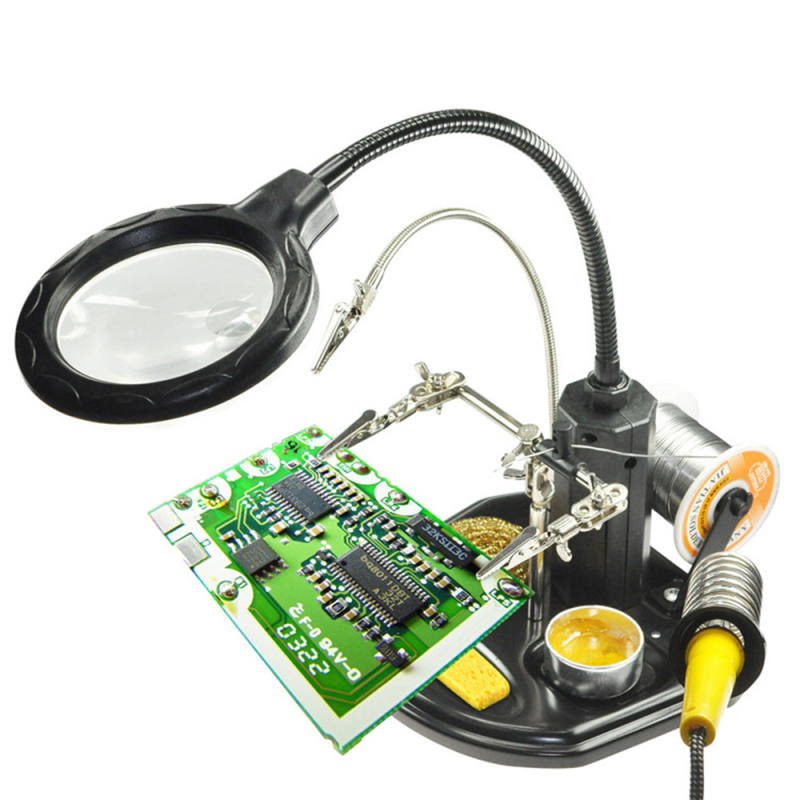 TE-802 Držač za popravak PCB-a sa LED osvjetljenjem, povećalom i držačem za lemilo