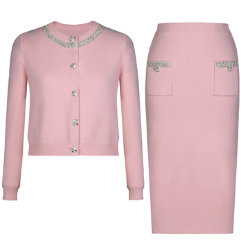 Chanel stil pleteni top i sako, set sa suknjom
