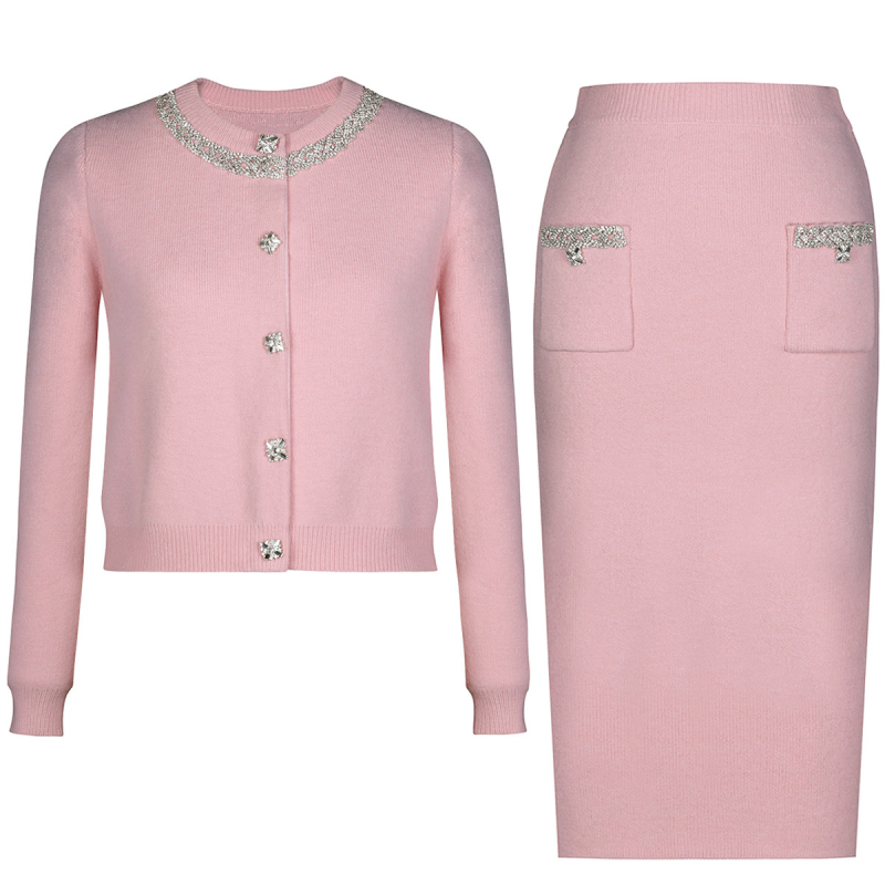 Chanel stil pleteni top i sako, set sa suknjom